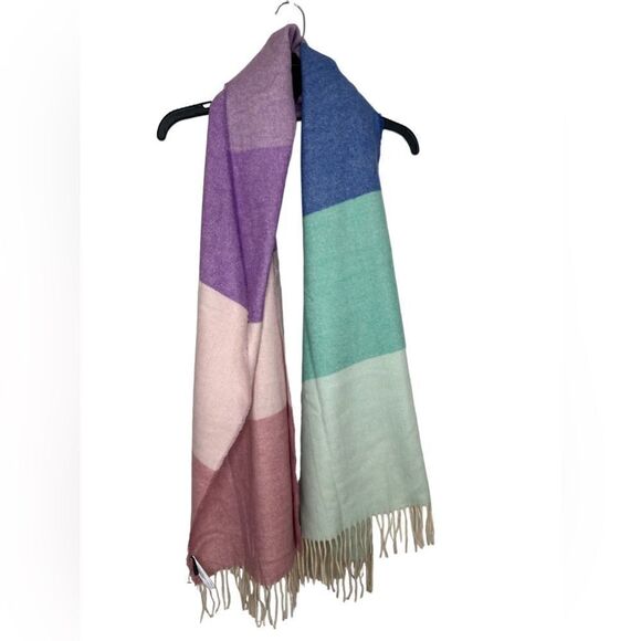 Talbots Pink/Purple/Blue Multi Colorblock Cozy Soft Oversized Wool Fringe Scarf - Picture 4 of 7